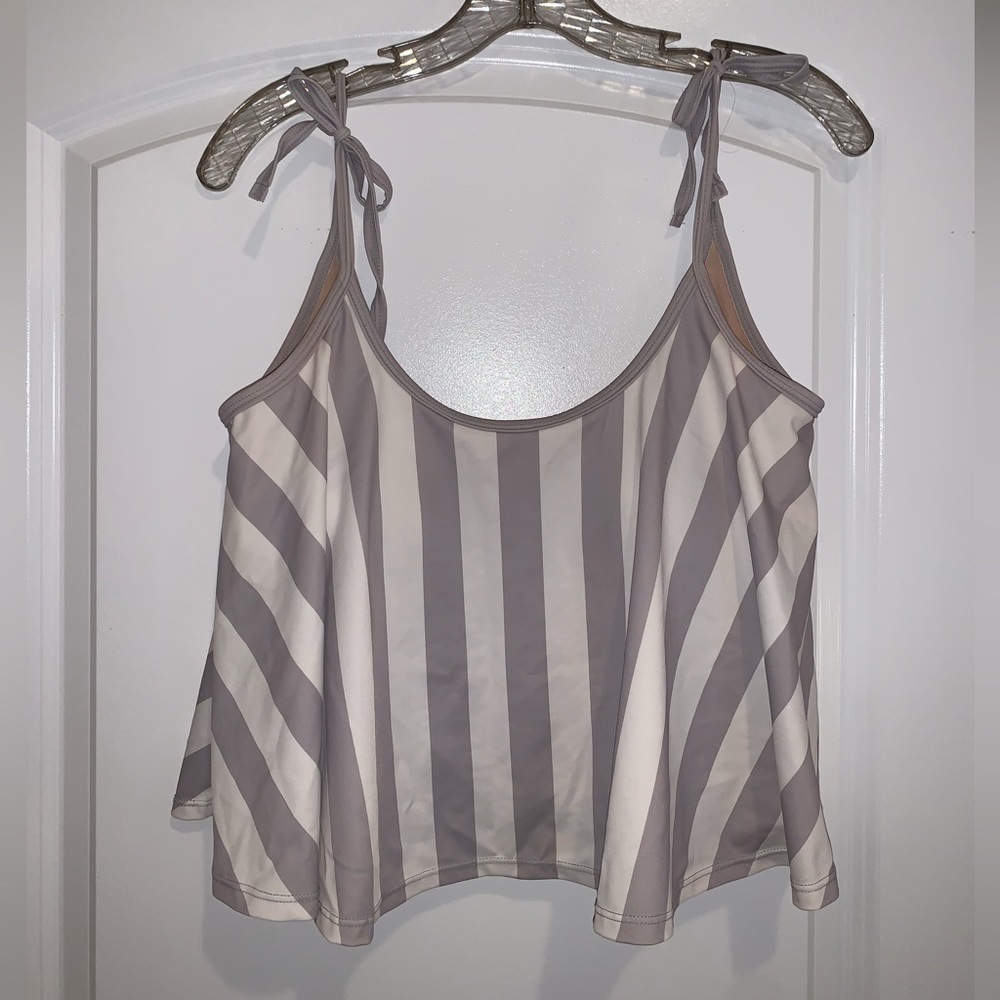 Kortni Jean bathing suit swing top in gray and white stripes